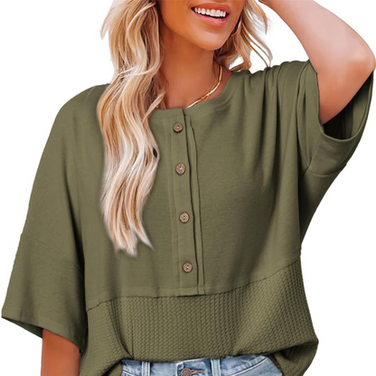 🔥Hot sale 50%off🔥🌿Casual Button Down Waffle Knit Top