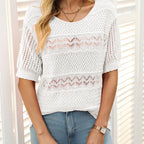 🎉Hot Sale 49% OFF🎉Women's Round Neck Hollow Knit Crochet Short Sleeve Sweater