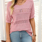 🎉Hot Sale 49% OFF🎉Women's Round Neck Hollow Knit Crochet Short Sleeve Sweater