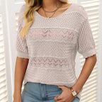 🎉Hot Sale 49% OFF🎉Women's Round Neck Hollow Knit Crochet Short Sleeve Sweater