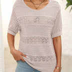 🎉Hot Sale 49% OFF🎉Women's Round Neck Hollow Knit Crochet Short Sleeve Sweater