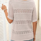 🎉Hot Sale 49% OFF🎉Women's Round Neck Hollow Knit Crochet Short Sleeve Sweater