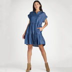 💖LAST DAY SALE 50% OFF💖Women’s Lapel Short Sleeve Pleated Button-Down Dress