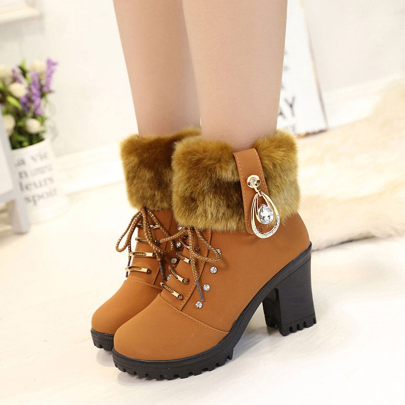 🍁Autumn/Winter Special Offer: 50% Off🍂Women's Plush Zipper Chunky Heel Ankle Boots