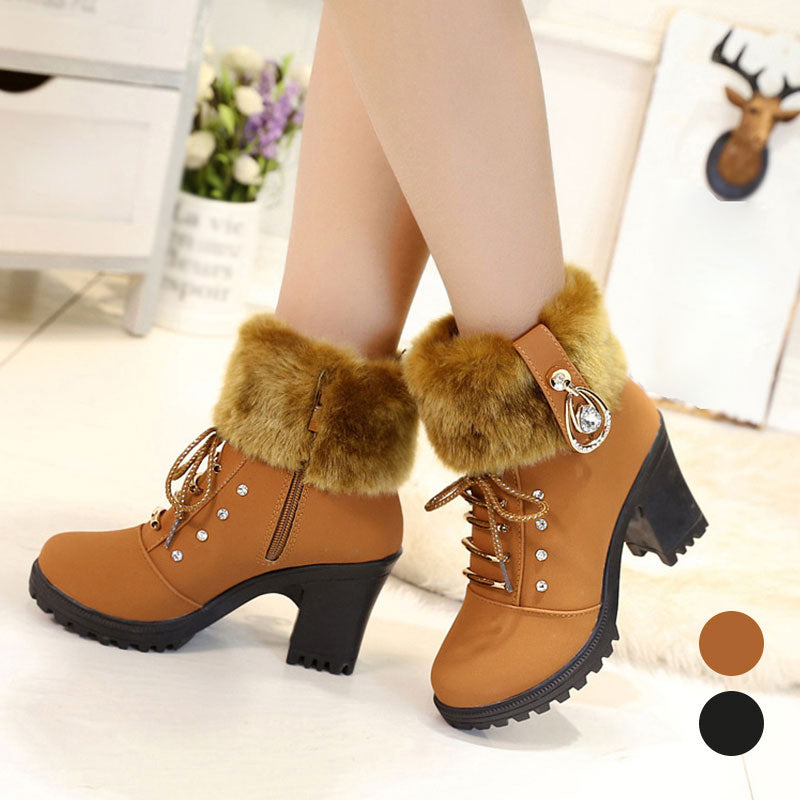 🍁Autumn/Winter Special Offer: 50% Off🍂Women's Plush Zipper Chunky Heel Ankle Boots