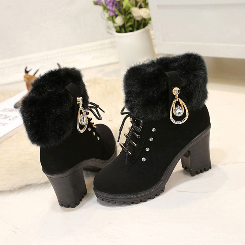🍁Autumn/Winter Special Offer: 50% Off🍂Women's Plush Zipper Chunky Heel Ankle Boots