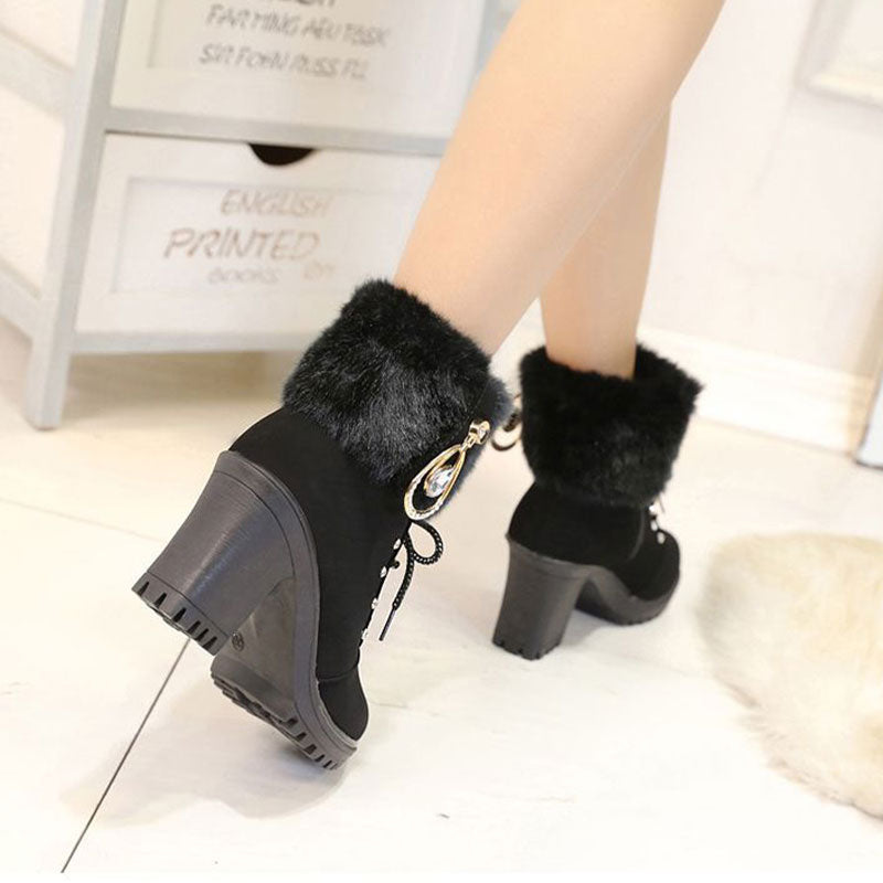 🍁Autumn/Winter Special Offer: 50% Off🍂Women's Plush Zipper Chunky Heel Ankle Boots