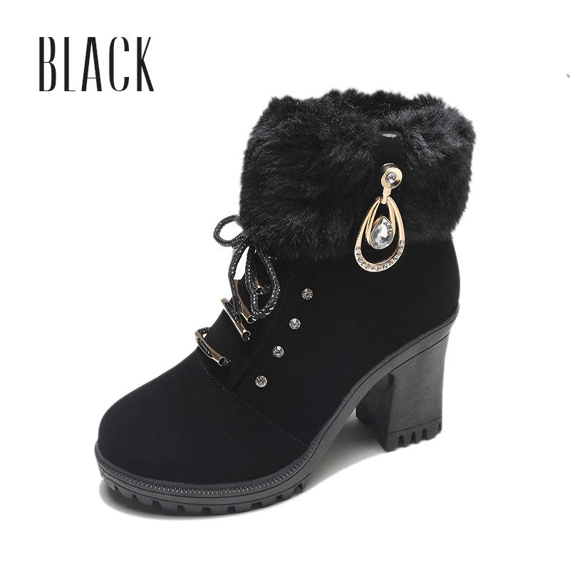 🍁Autumn/Winter Special Offer: 50% Off🍂Women's Plush Zipper Chunky Heel Ankle Boots