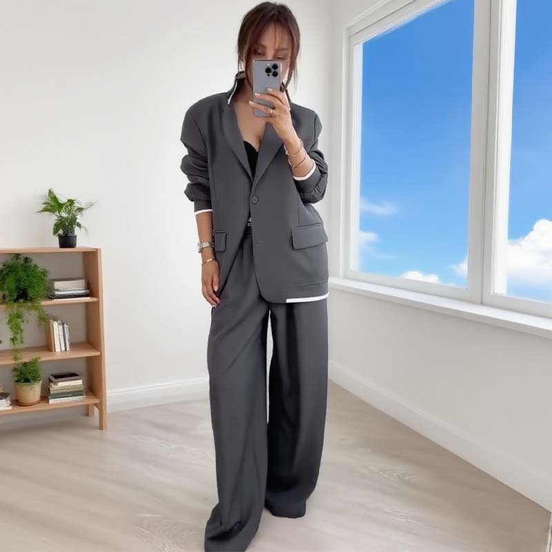 ⏳Time-limited Special⏰Women's Long Sleeve Blazer & Wide Leg Pant 2-Piece Set