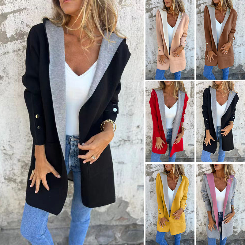 🔥 LAST DAY PROMOTION - 50%OFF 🔥Women's Color Block Open Front Hooded Coat