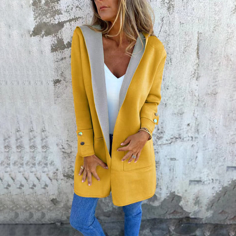 🔥 LAST DAY PROMOTION - 50%OFF 🔥Women's Color Block Open Front Hooded Coat