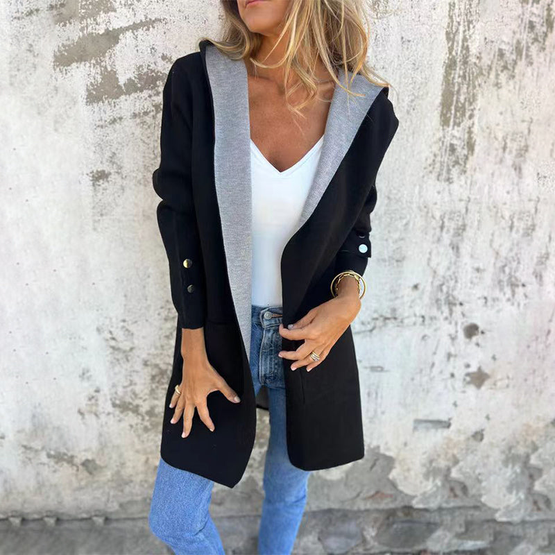 🔥 LAST DAY PROMOTION - 50%OFF 🔥Women's Color Block Open Front Hooded Coat
