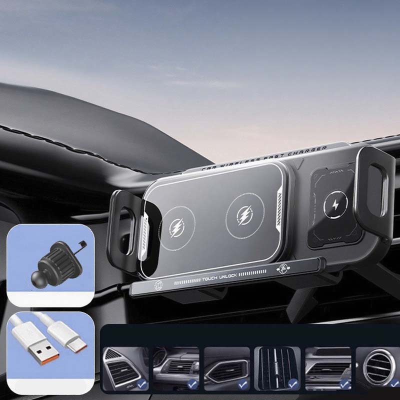 📱Last Day Special Sale 50% OFF⚡2-in-1 Foldable Car Phone Holder & Wireless Charger--Compatible with mobile phones of any size🎉🦀