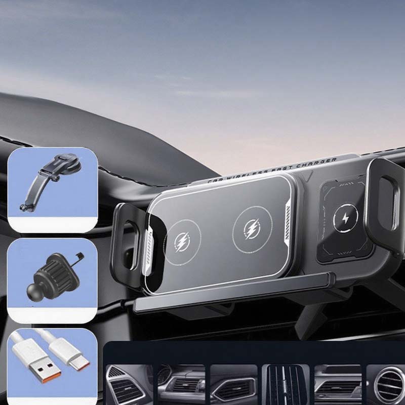 📱Last Day Special Sale 50% OFF⚡2-in-1 Foldable Car Phone Holder & Wireless Charger--Compatible with mobile phones of any size🎉🦀