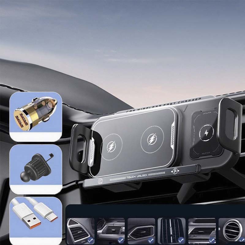 📱Last Day Special Sale 50% OFF⚡2-in-1 Foldable Car Phone Holder & Wireless Charger--Compatible with mobile phones of any size🎉🦀