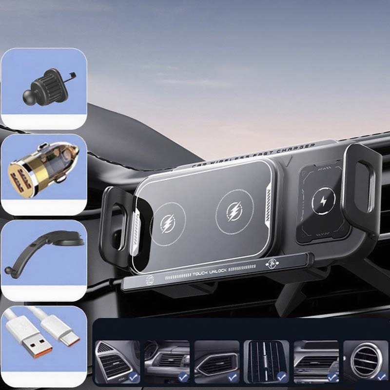 📱Last Day Special Sale 50% OFF⚡2-in-1 Foldable Car Phone Holder & Wireless Charger--Compatible with mobile phones of any size🎉🦀