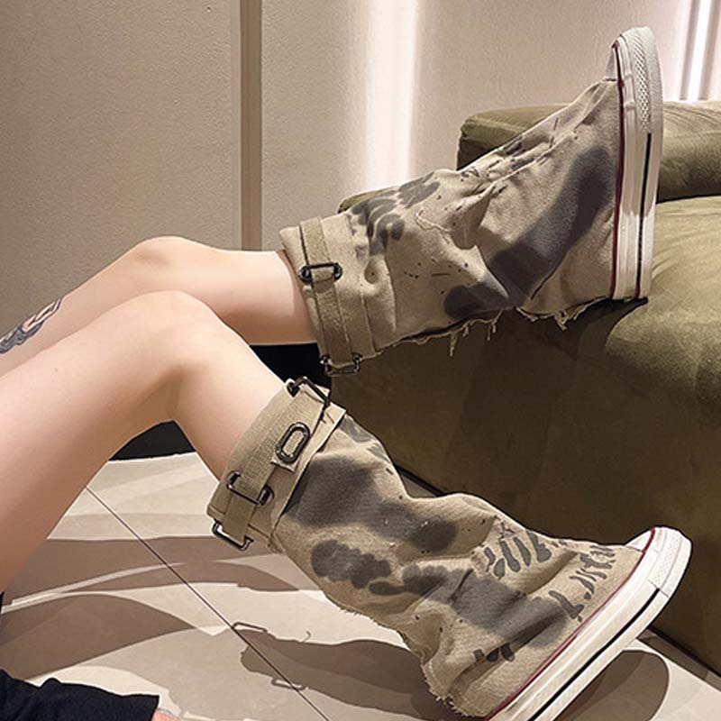 💗LAST DAY PROMOTION -50 OFF💗Women's Retro Flat Slouch Mid-Calf Canvas Boots