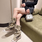 💗LAST DAY PROMOTION -50 OFF💗Women's Retro Flat Slouch Mid-Calf Canvas Boots