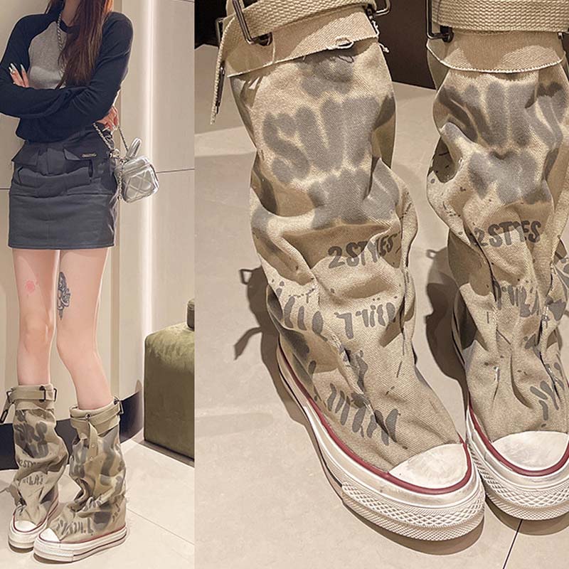 💗LAST DAY PROMOTION -50 OFF💗Women's Retro Flat Slouch Mid-Calf Canvas Boots
