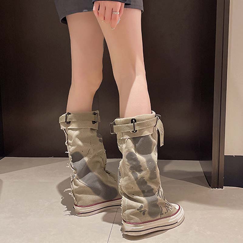 💗LAST DAY PROMOTION -50 OFF💗Women's Retro Flat Slouch Mid-Calf Canvas Boots