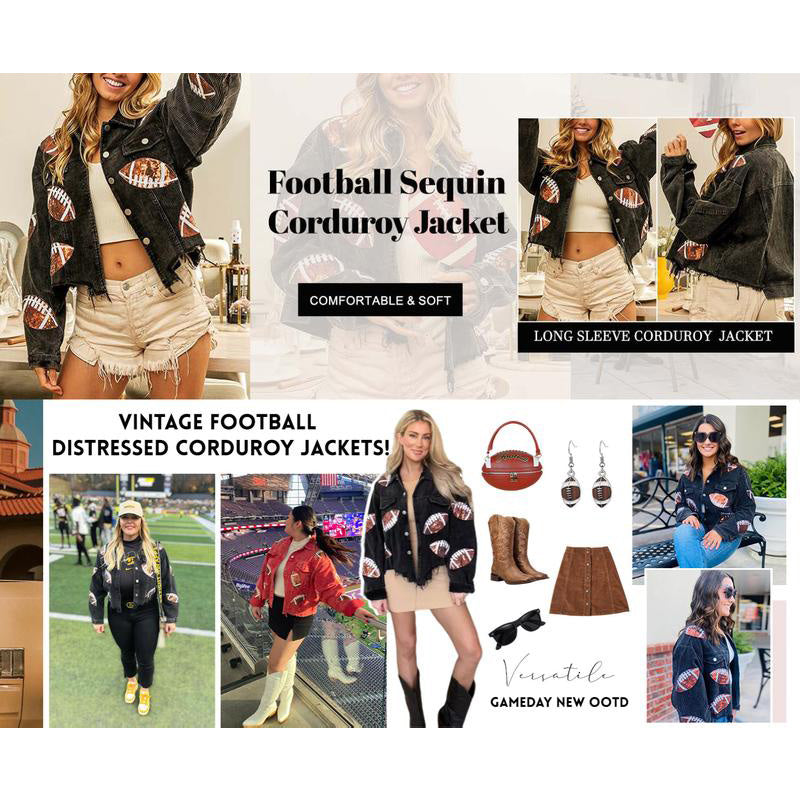 🔥Limited time offer 50% off🔥 Women's Corduroy Jacket with Football Sequin Patch🧥