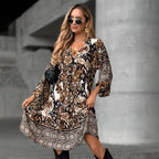 🔥50% off for a limited time 🔥Elegant V-Neck Long-Sleeve Printed Dress 👗 – Figure-Flattering for Spring Tea/Date Nights