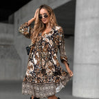 🔥50% off for a limited time 🔥Elegant V-Neck Long-Sleeve Printed Dress 👗 – Figure-Flattering for Spring Tea/Date Nights