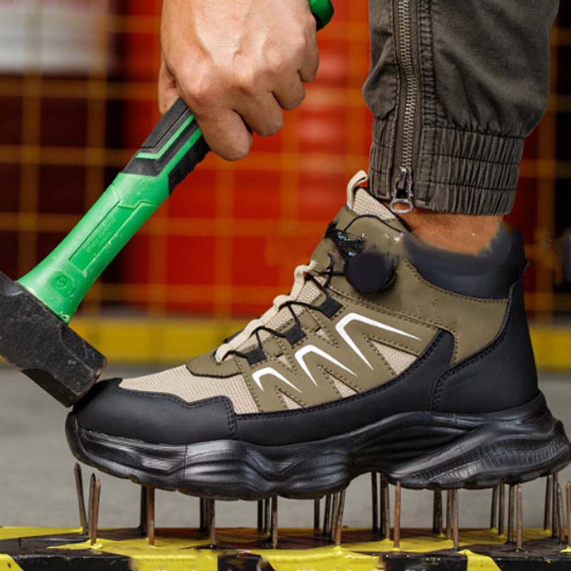 Safety Trainers Men Steel Toe Cap Trainers Lightweight Safety Shoes Swivel Buckle Shoelace Comfortable Work Trainers Laceless Work Boots Men Rotary Button Steel Toe Cap Shoes