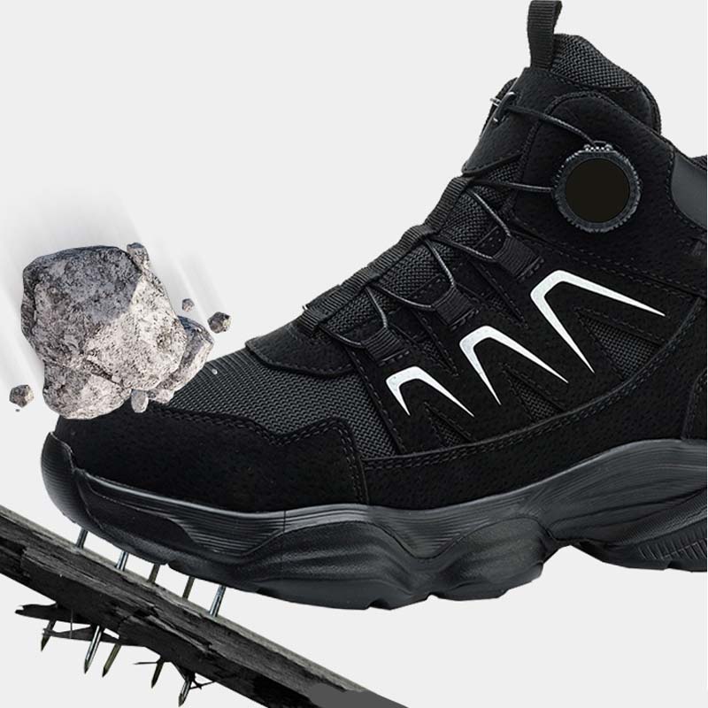 Safety Trainers Men Steel Toe Cap Trainers Lightweight Safety Shoes Swivel Buckle Shoelace Comfortable Work Trainers Laceless Work Boots Men Rotary Button Steel Toe Cap Shoes
