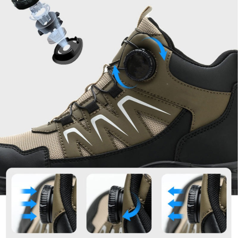 Safety Trainers Men Steel Toe Cap Trainers Lightweight Safety Shoes Swivel Buckle Shoelace Comfortable Work Trainers Laceless Work Boots Men Rotary Button Steel Toe Cap Shoes