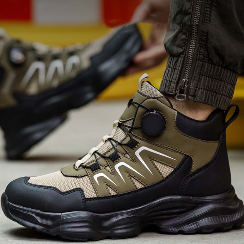 Safety Trainers Men Steel Toe Cap Trainers Lightweight Safety Shoes Swivel Buckle Shoelace Comfortable Work Trainers Laceless Work Boots Men Rotary Button Steel Toe Cap Shoes