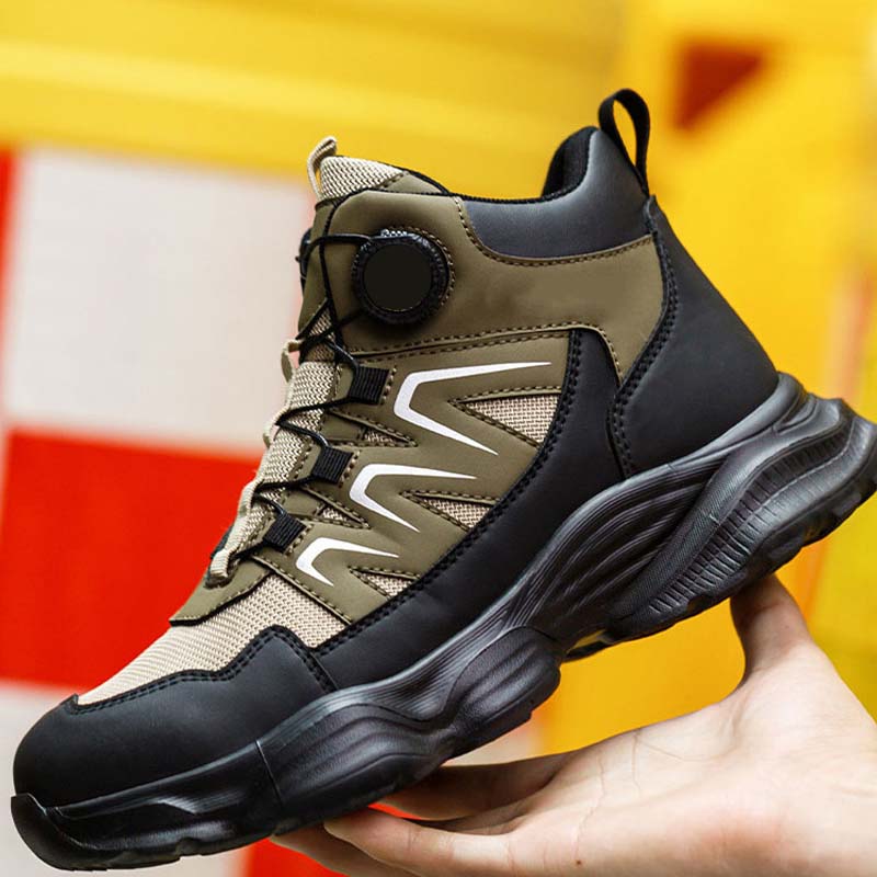 Safety Trainers Men Steel Toe Cap Trainers Lightweight Safety Shoes Swivel Buckle Shoelace Comfortable Work Trainers Laceless Work Boots Men Rotary Button Steel Toe Cap Shoes