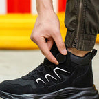 Safety Trainers Men Steel Toe Cap Trainers Lightweight Safety Shoes Swivel Buckle Shoelace Comfortable Work Trainers Laceless Work Boots Men Rotary Button Steel Toe Cap Shoes