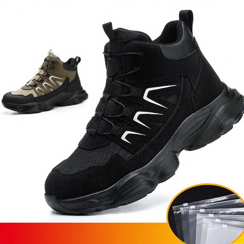 Safety Trainers Men Steel Toe Cap Trainers Lightweight Safety Shoes Swivel Buckle Shoelace Comfortable Work Trainers Laceless Work Boots Men Rotary Button Steel Toe Cap Shoes