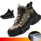 Safety Trainers Men Steel Toe Cap Trainers Lightweight Safety Shoes Swivel Buckle Shoelace Comfortable Work Trainers Laceless Work Boots Men Rotary Button Steel Toe Cap Shoes
