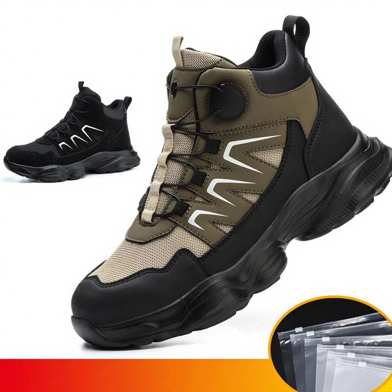Safety Trainers Men Steel Toe Cap Trainers Lightweight Safety Shoes Swivel Buckle Shoelace Comfortable Work Trainers Laceless Work Boots Men Rotary Button Steel Toe Cap Shoes