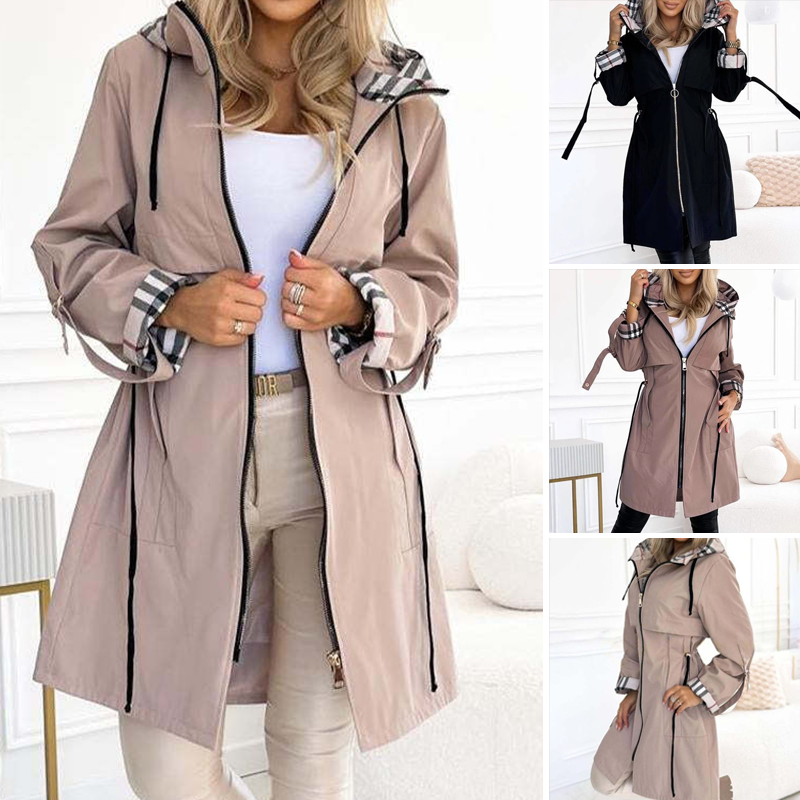 ⏳Limited-time 50% off⏰Long Hooded Drawstring Waist-Cinching Zipper Windbreaker🧥