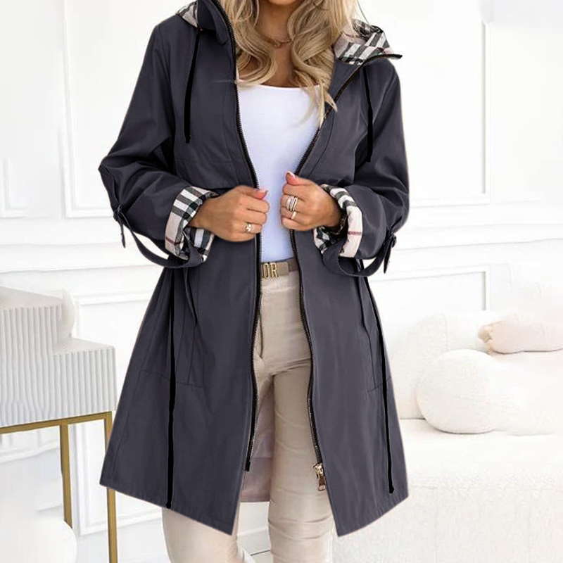 ⏳Limited-time 50% off⏰Long Hooded Drawstring Waist-Cinching Zipper Windbreaker🧥