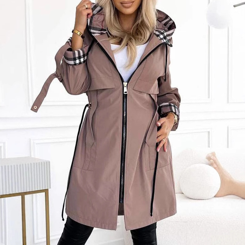 ⏳Limited-time 50% off⏰Long Hooded Drawstring Waist-Cinching Zipper Windbreaker🧥