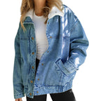 🔥Limited quantity, while stocks last🔥 Denim Jacket with Plush Faux Fur Collar for Women