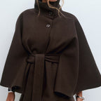 🍁Autumn Special-Sale 50% off - Women's Stand Collar Shawl Coat (with Belt)🧶Chic, Comfortable & Made for Every Occasion