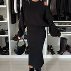 ❄️Early Winter Discount-50% OFF💃Women's Slanted Shoulder Sweatshirt & Sleeveless Dress Set
