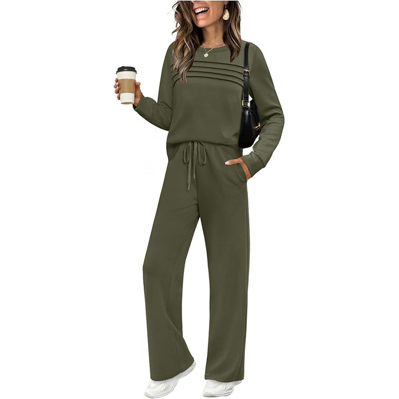 🔥LAST DAY 50% OFF✨Women's Crew Neck Top & Drawstring Pants Set