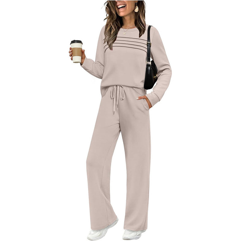 🔥LAST DAY 50% OFF✨Women's Crew Neck Top & Drawstring Pants Set