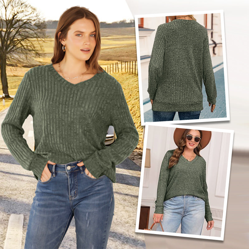 🍂Autumn Hot Sale 49% OFF🔥Women's V Neck Long Sleeve Solid Sweater