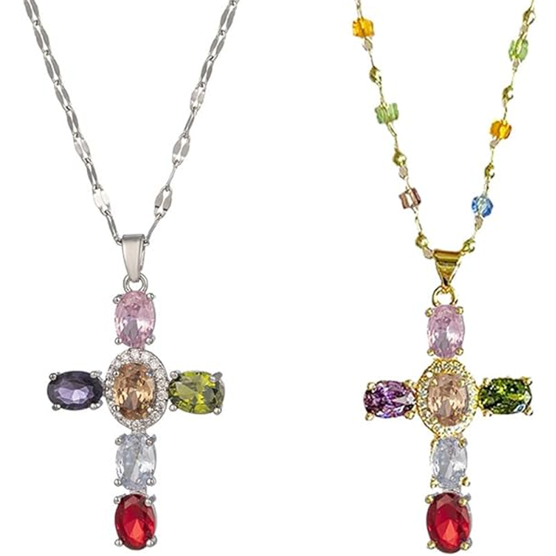 👛 50% OFF NOW! 💖Colorful Rhinestone Cross Pendant Necklaces