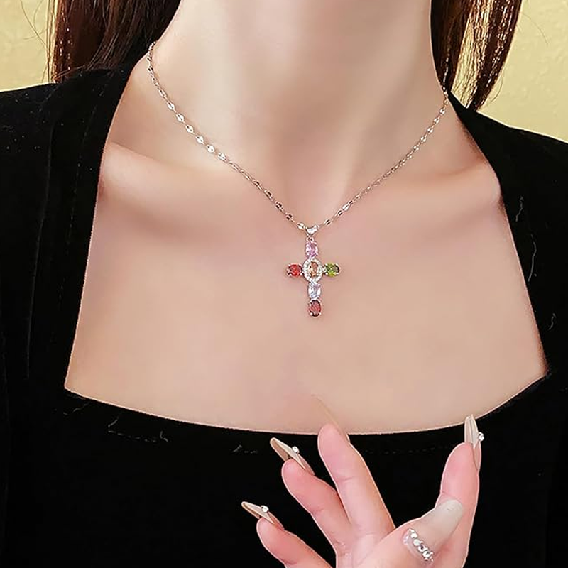 👛 50% OFF NOW! 💖Colorful Rhinestone Cross Pendant Necklaces