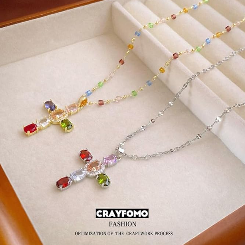 👛 50% OFF NOW! 💖Colorful Rhinestone Cross Pendant Necklaces