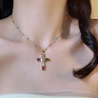 👛 50% OFF NOW! 💖Colorful Rhinestone Cross Pendant Necklaces