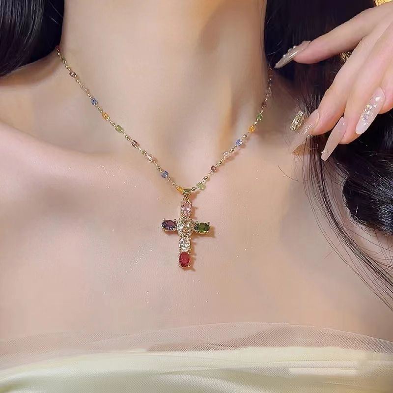 👛 50% OFF NOW! 💖Colorful Rhinestone Cross Pendant Necklaces